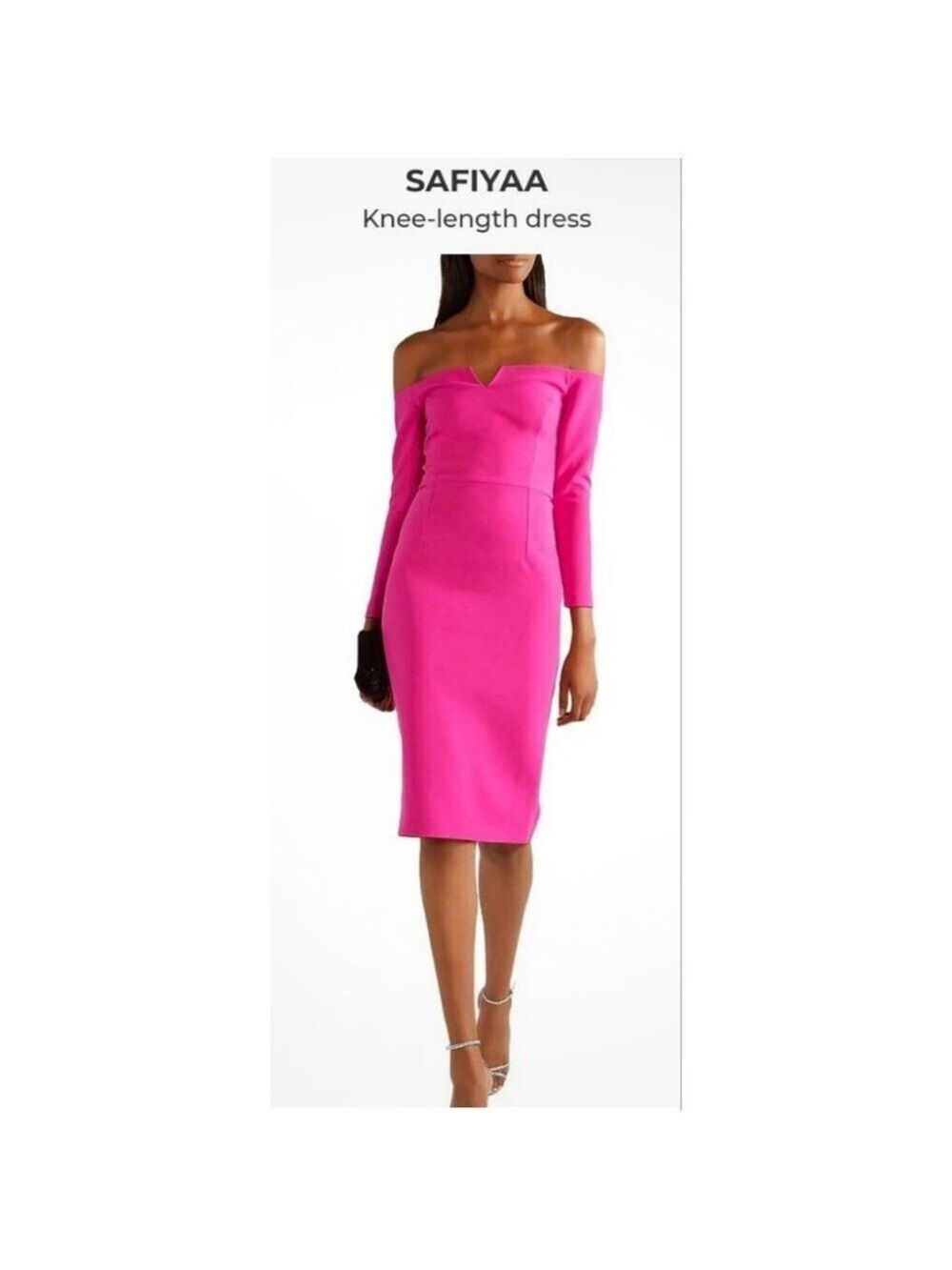 NWT SAFIYAA Hot Pink Long Sleeve Knee-Length Dress 8 $1295!!